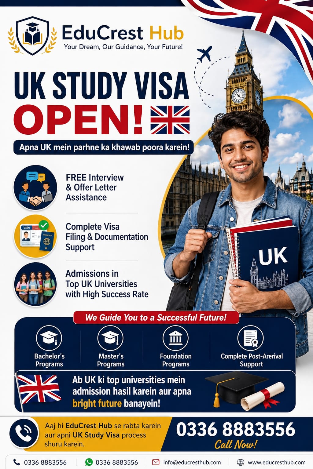 UK Study Visa Promotional Poster – EduCrest Hub